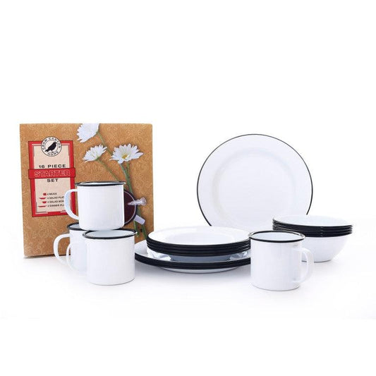 ecomposer-color-black rim, VSSBLA - Vintage 16 Piece Dinnerware Set, Black Rim