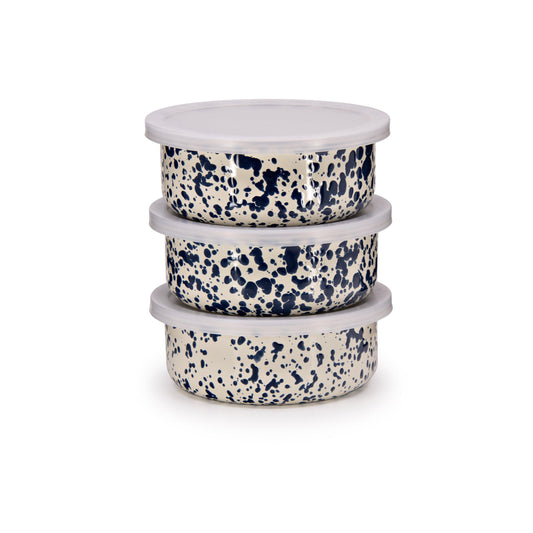 ecomposer-color-navy and cream, D102NVM - Splatter 3 Piece Storage Bowl Set, Navy and Cream