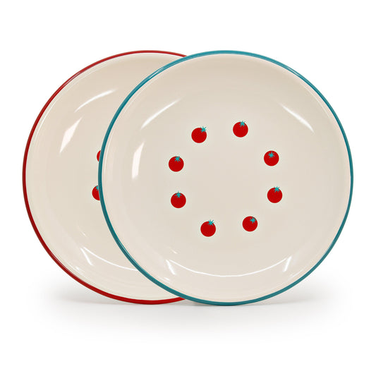 ecomposer-color-mixed rim set, DP124TOM-MIX2 - Dan Pelosi x CCH Tomato Coupe Dinner Plates, Set of 2, Mixed Rim Set