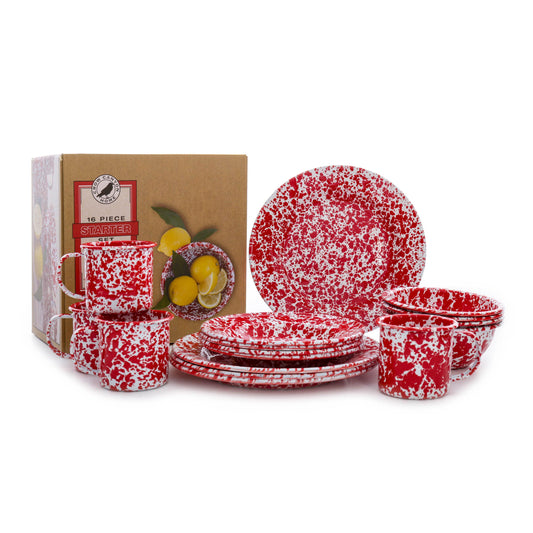 ecomposer-color-red splatter, DSSRM - Splatter 16 Piece Dinnerware Set, Red Splatter