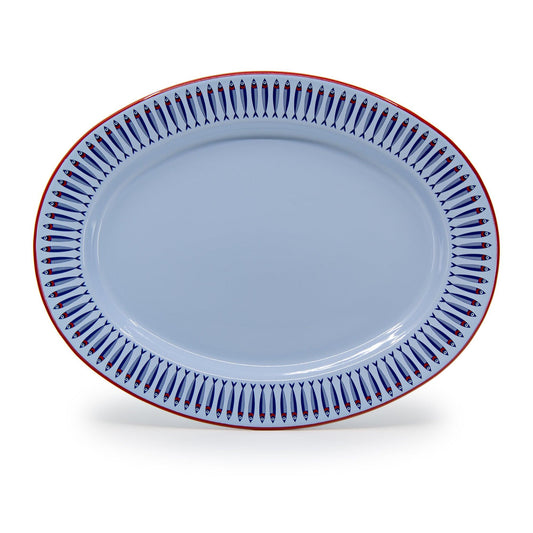 MUR97ANCH-RED - Mur by Ayca x CCH Anchovies Small 14 inch Oval Tray, Red Rim - 1
