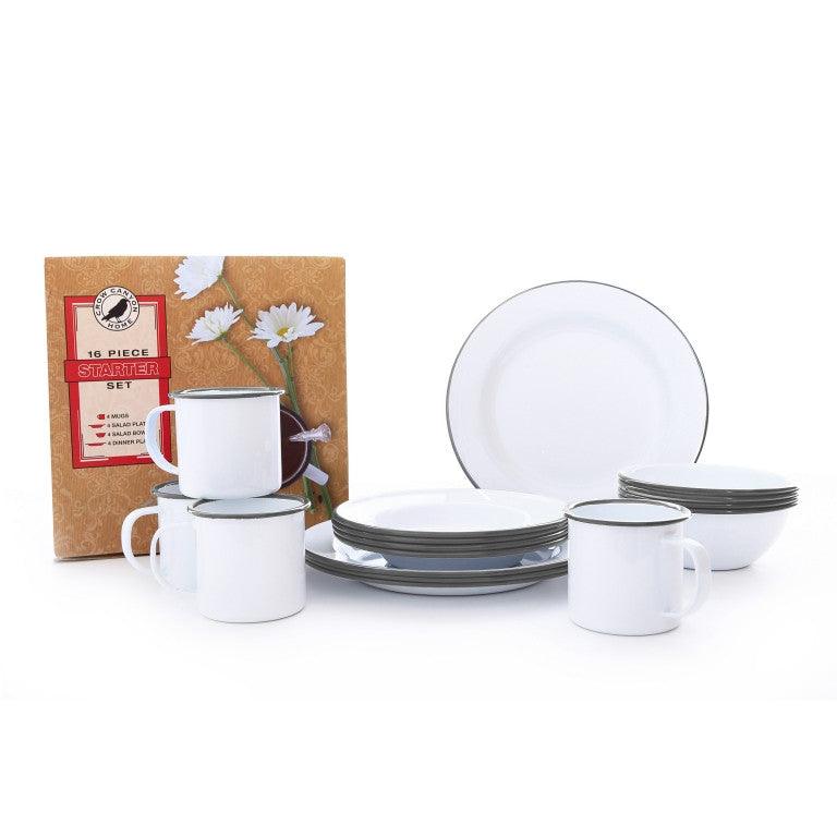 ecomposer-color-grey rim, VSSGRY - Vintage 16 Piece Dinnerware Set, Grey Rim