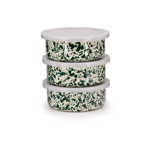 ecomposer-color-green and cream, D102GCM - Splatter 3 Piece Storage Bowl Set, Green and Cream