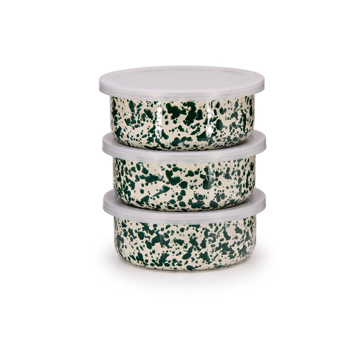 ecomposer-color-green and cream, D102GCM - Splatter 3 Piece Storage Bowl Set, Green and Cream