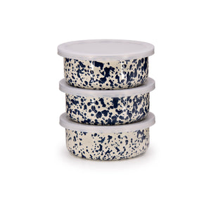 ecomposer-color-navy and cream, D102NVM - Splatter 3 Piece Storage Bowl Set, Navy and Cream