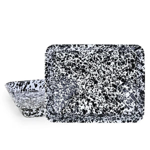 ecomposer-color-black splatter, D190BLM-2 - Splatter Small Rectangle Trays (Set of 2), Black Splatter