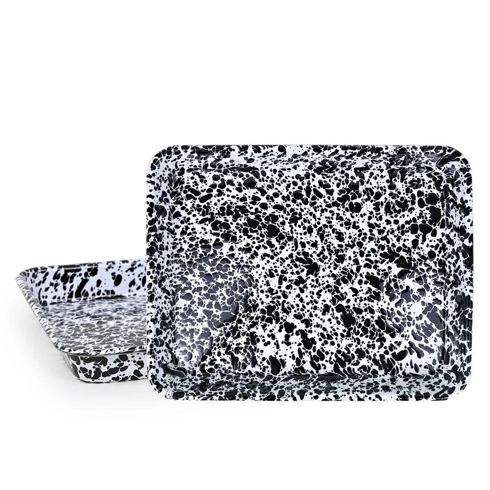 ecomposer-color-black splatter, D190BLM-2 - Splatter Small Rectangle Trays (Set of 2), Black Splatter
