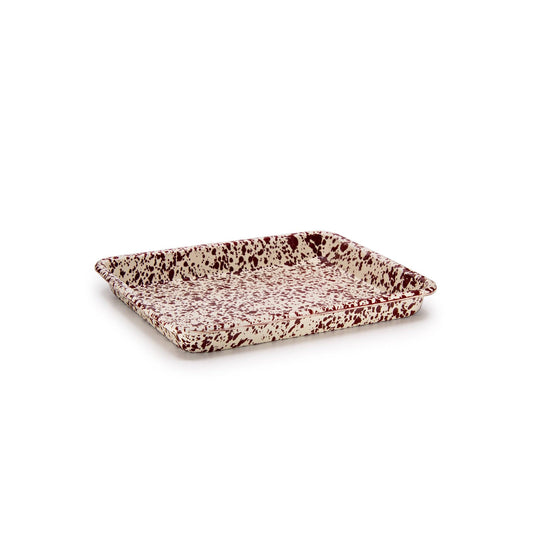 ecomposer-color-burgundy and cream, D190BRM - Splatter Small Rectangle Tray, Burgundy and Cream