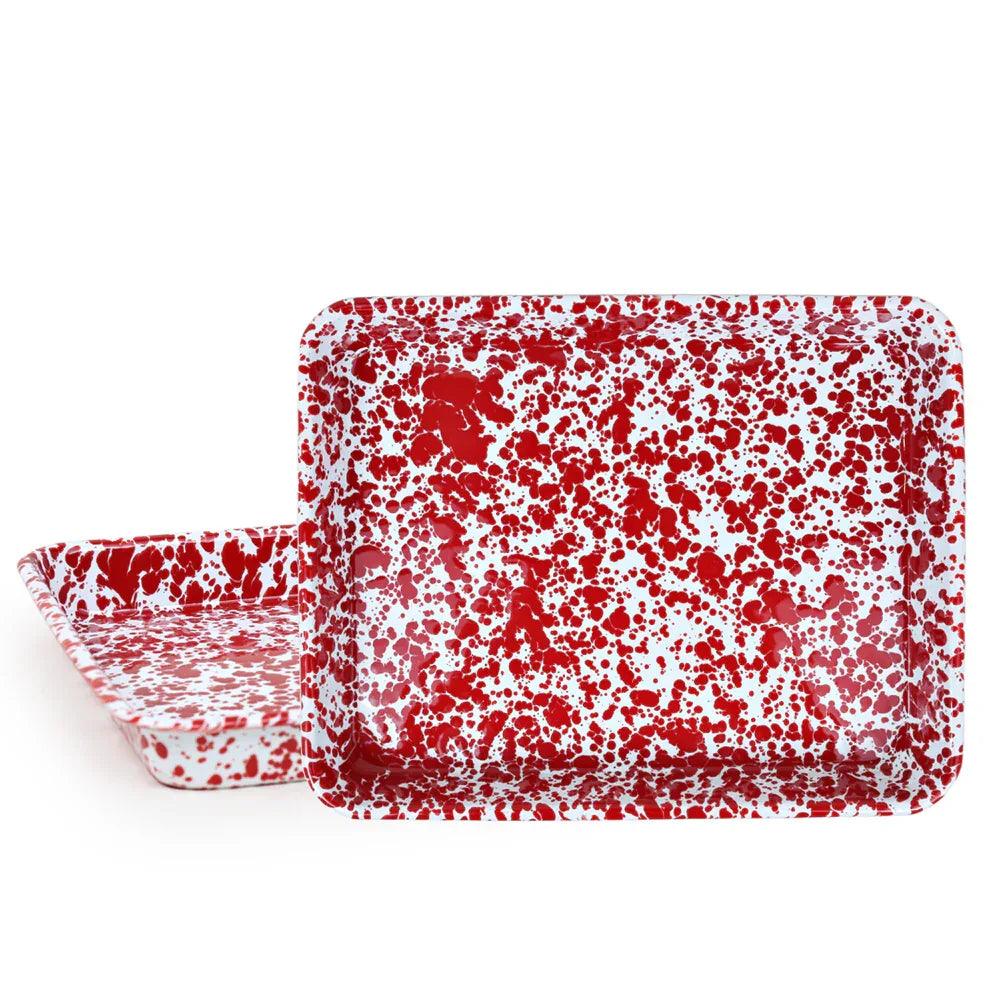 ecomposer-color-red splatter, D190RM-2 - Splatter Small Rectangle Trays (Set of 2), Red Splatter