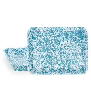 ecomposer-color-turquoise splatter, D190TQM-2 - Splatter Small Rectangle Trays (Set of 2), Turquoise Splatter