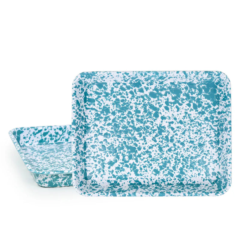 ecomposer-color-turquoise splatter, D190TQM-2 - Splatter Small Rectangle Trays (Set of 2), Turquoise Splatter