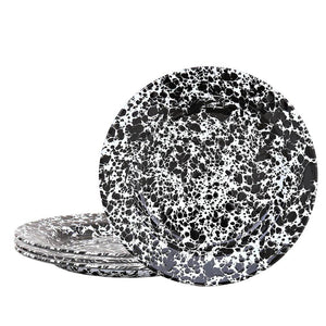 ecomposer-color-black splatter, D20BLM-4 - Splattered Dinner Plates, Set of 4, Black Splatter
