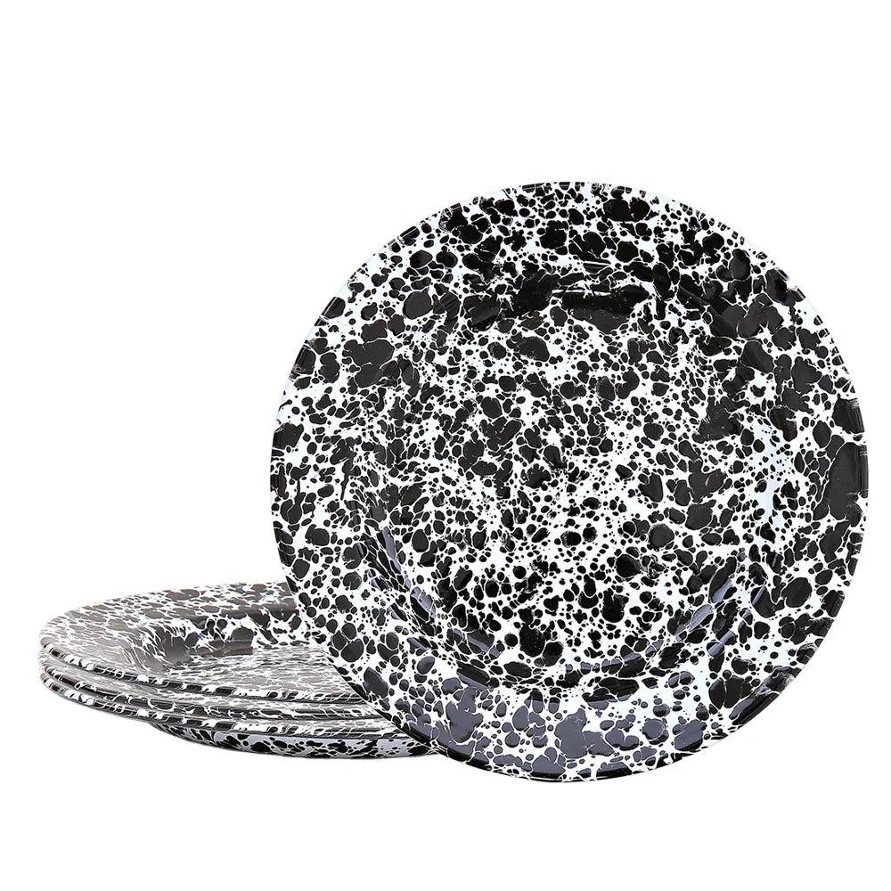 ecomposer-color-black splatter, D20BLM-4 - Splattered Dinner Plates, Set of 4, Black Splatter