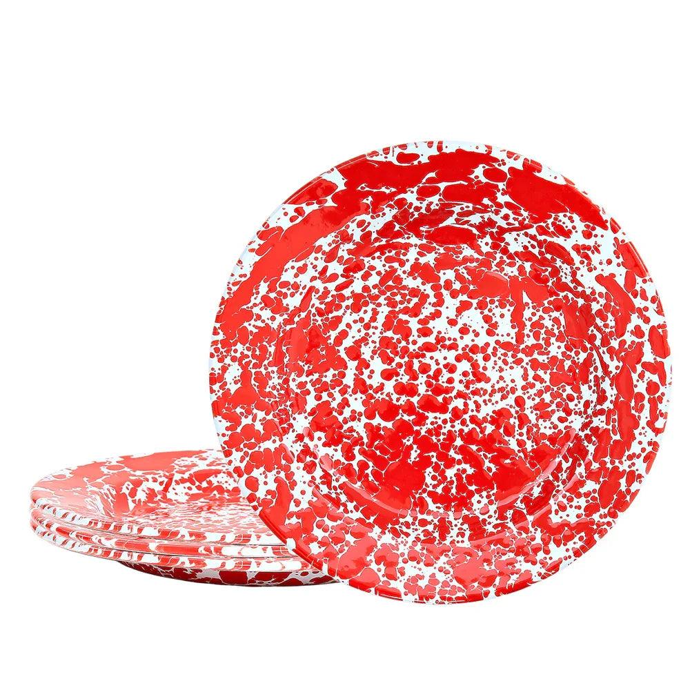 ecomposer-color-red splatter, D20RM-4 - Splattered Dinner Plates, Set of 4, Red Splatter