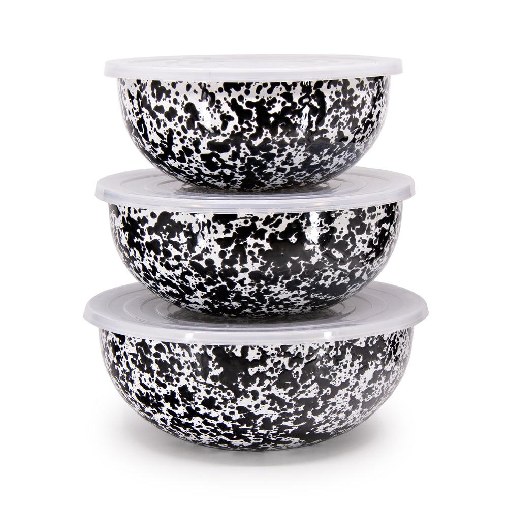 ecomposer-color-black splatter, D54BLM - Splatter Covered Multi-Purpose Bowl Set, Black Splatter