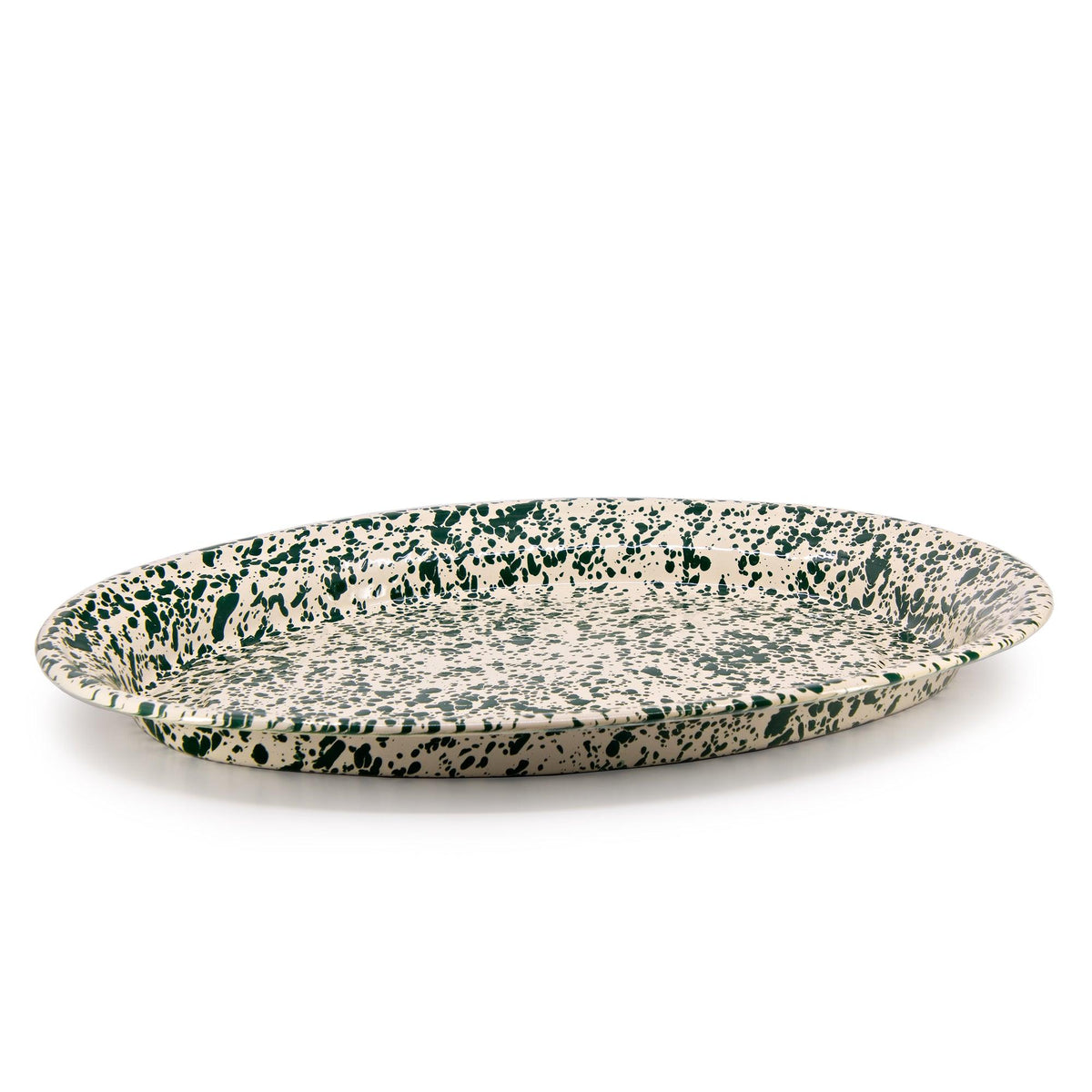 ecomposer-color-green and cream, D61GCM - Splatter Oval Platter, Green and Cream