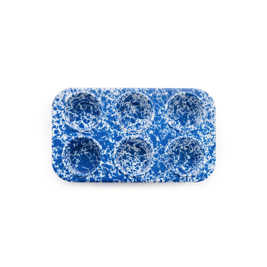 ecomposer-color-blue splatter, D70DBM - Splatter 6 Cup Muffin Tin, Blue Splatter
