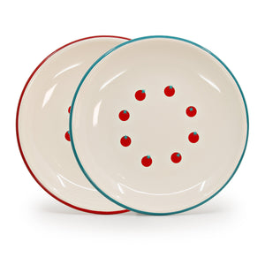 ecomposer-color-mixed rim set, DP124TOM-MIX2 - Dan Pelosi x CCH Tomato Coupe Dinner Plates, Set of 2, Mixed Rim Set