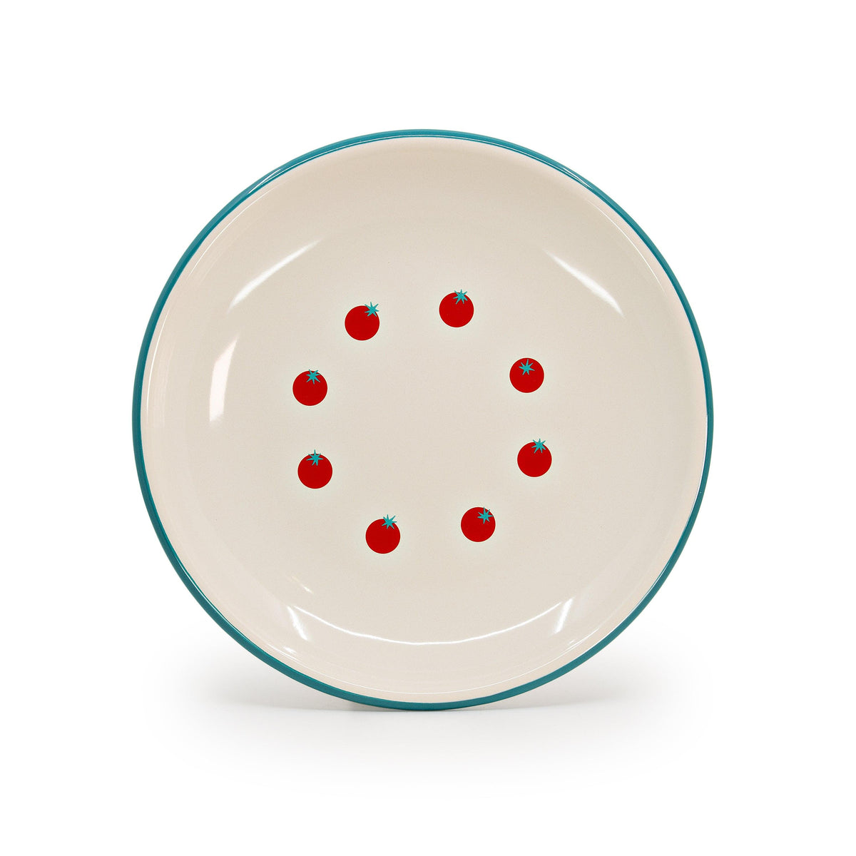 ecomposer-color-turquoise rim, DP124TOMTUR-2 - Dan Pelosi x CCH Tomato Coupe Dinner Plates, Set of 2, Turquoise Rim