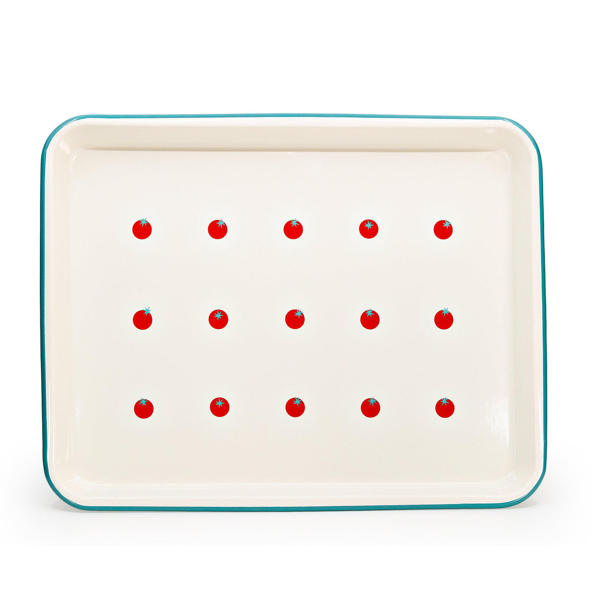 ecomposer-color-turquoise rim, DP90TOMTUR - Dan Pelosi x CCH Tomato Large Rectangle/Jelly Roll Tray, Turquoise Rim