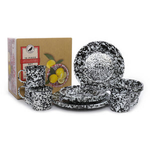 ecomposer-color-black splatter, DSSBLM - Splatter 16 Piece Dinnerware Set, Black Splatter