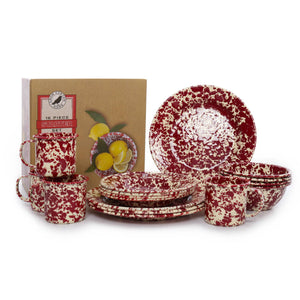 ecomposer-color-burgundy and cream, DSSBRM - Splatter 16 Piece Dinnerware Set, Burgundy and Cream