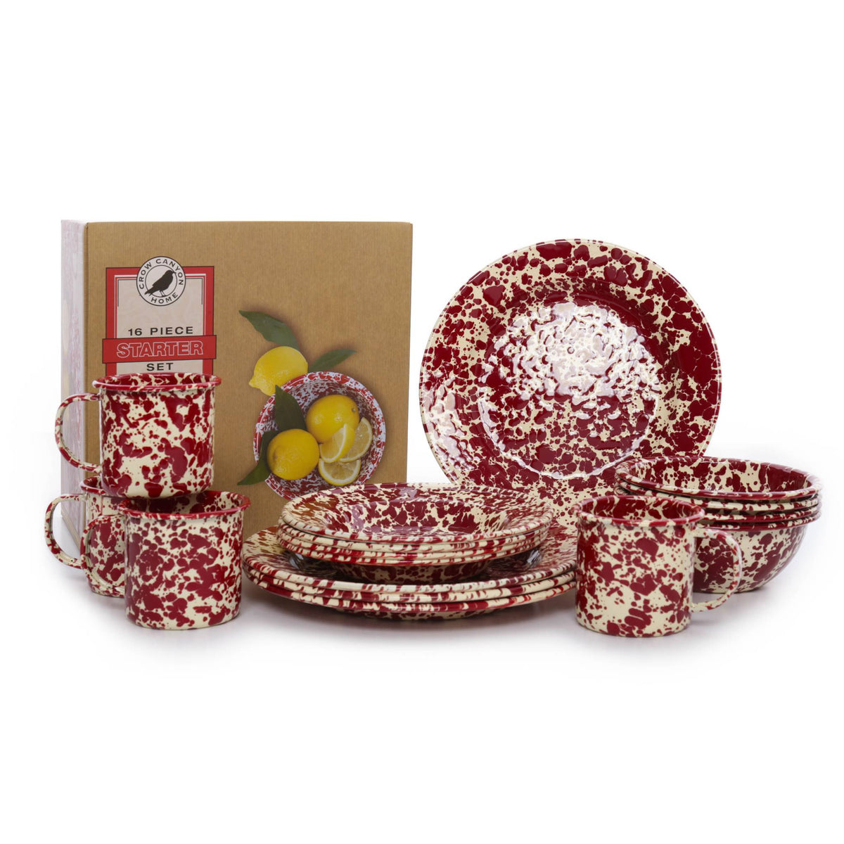 ecomposer-color-burgundy and cream, DSSBRM - Splatter 16 Piece Dinnerware Set, Burgundy and Cream