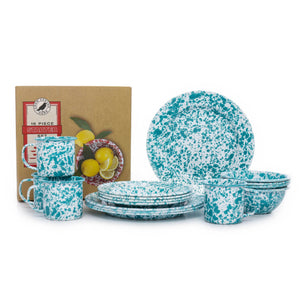 ecomposer-color-turquoise splatter, DSSTQM - Splatter 16 Piece Dinnerware Set, Turquoise Splatter