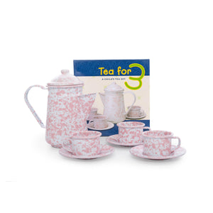ecomposer-color-pink splatter, TEA43PNK - Splatter Kid's Tea for Three Set, Pink Splatter