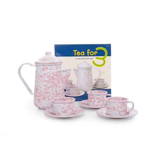ecomposer-color-pink splatter, TEA43PNK - Splatter Kid's Tea for Three Set, Pink Splatter
