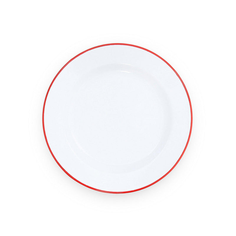 ecomposer-color-red rim, V20RED-4 - Vintage Dinner Plates, Set of 4, Red Rim