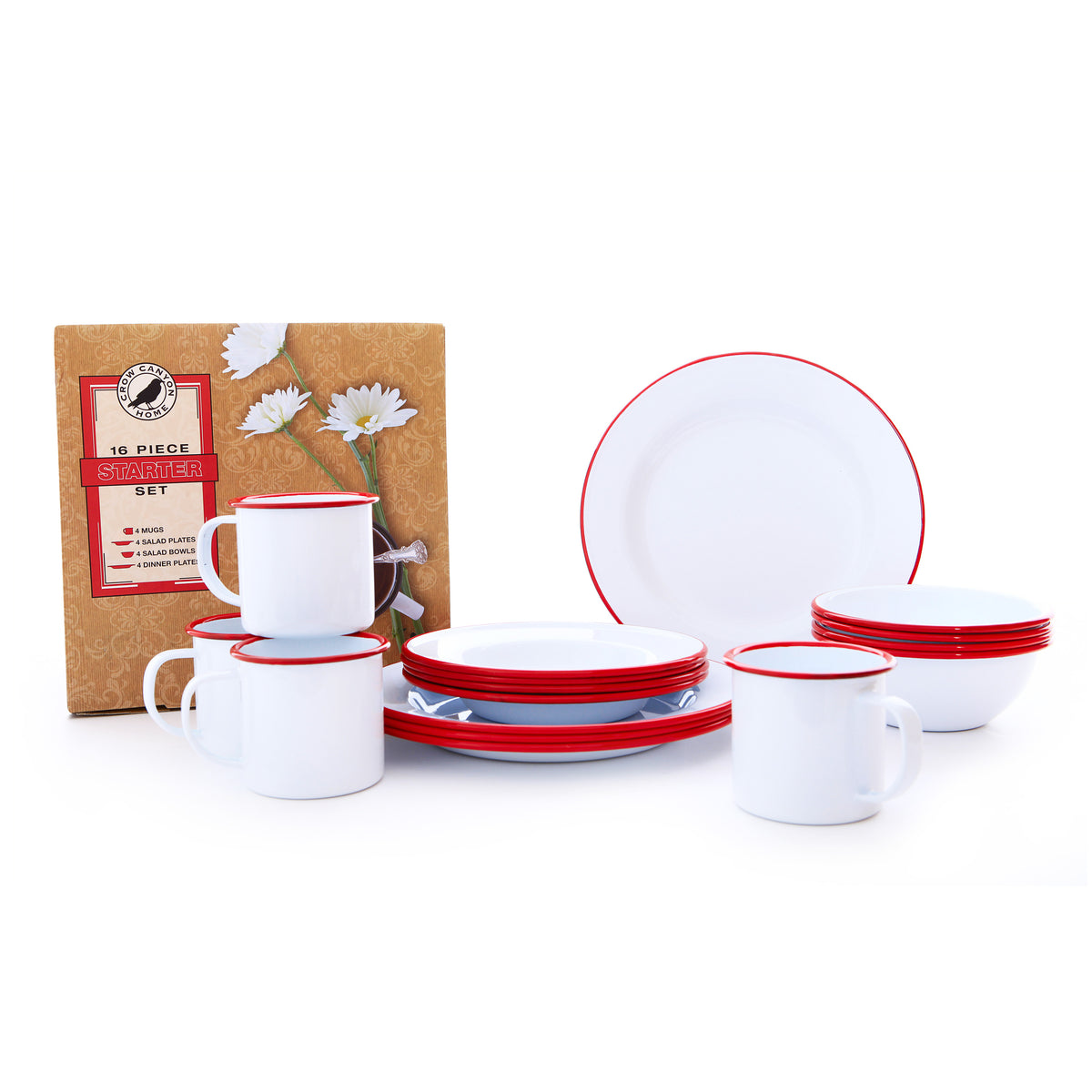 ecomposer-color-red rim, VSSRED - Vintage 16 Piece Dinnerware Set, Red Rim